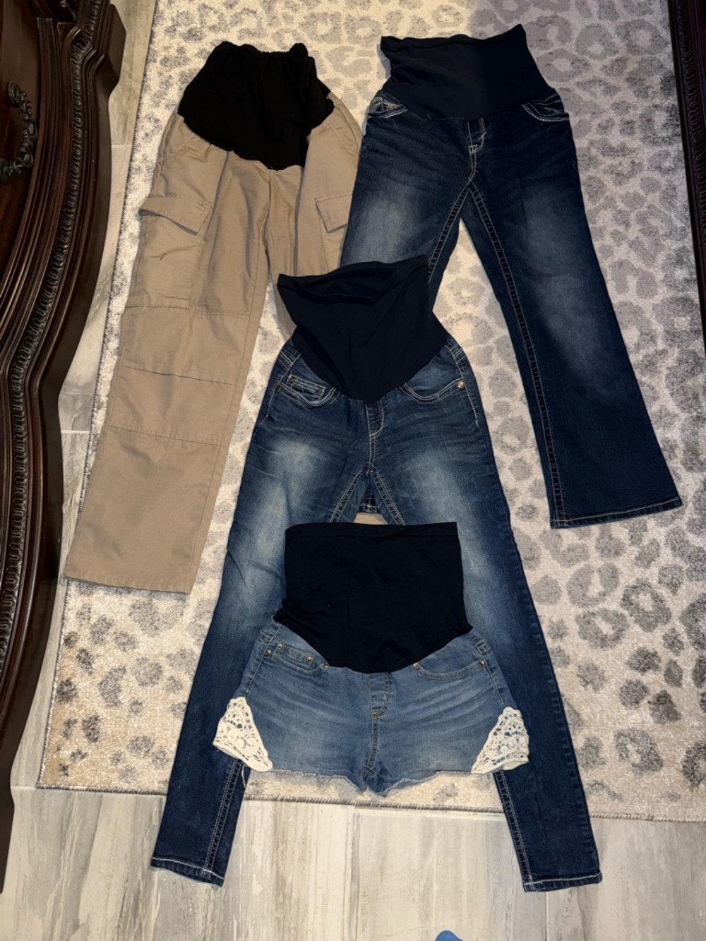 Maternity Pants & Jeans Bundle - Black Waist Panels, Denim & Khaki